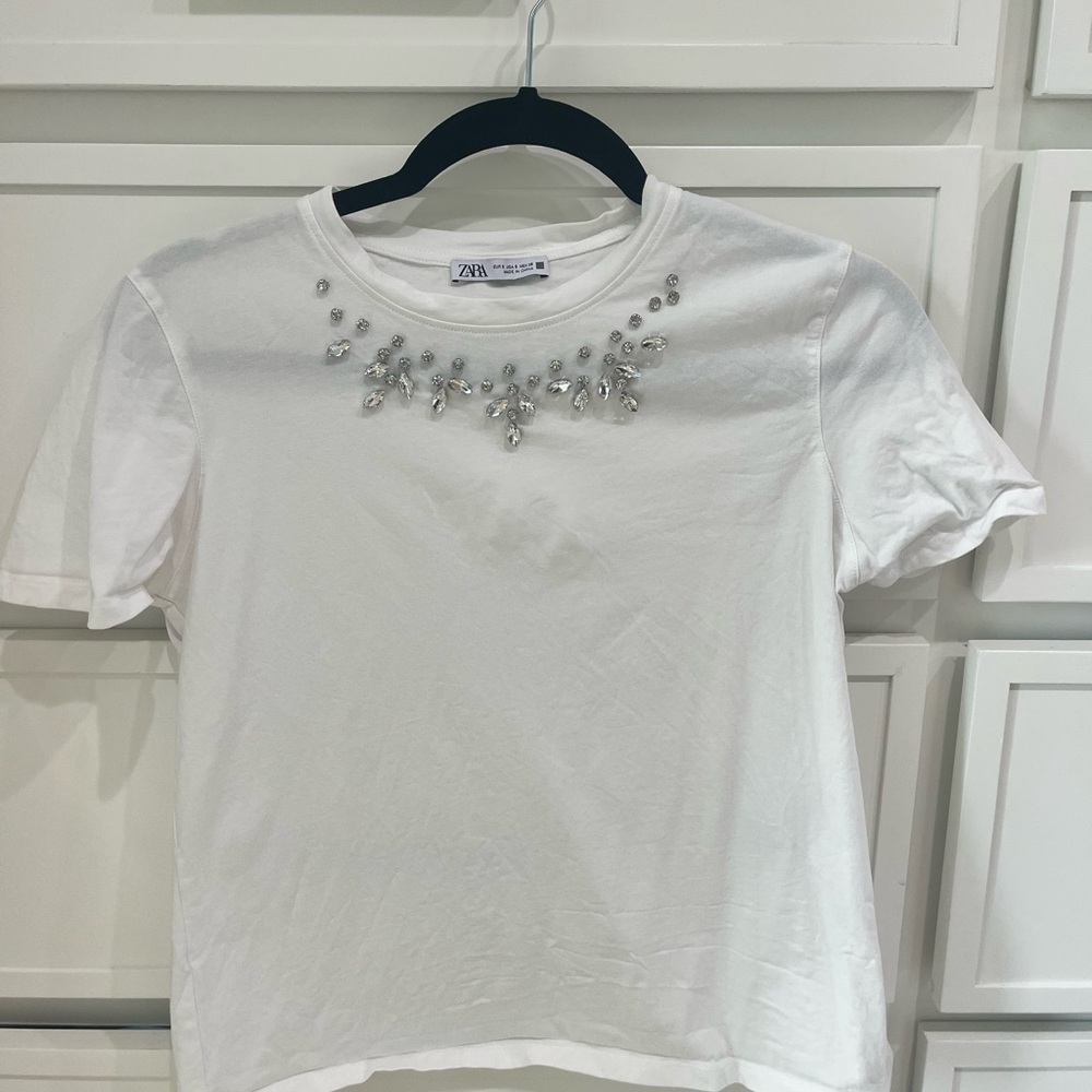 Zara White T-Shirt with Sparkling Accents